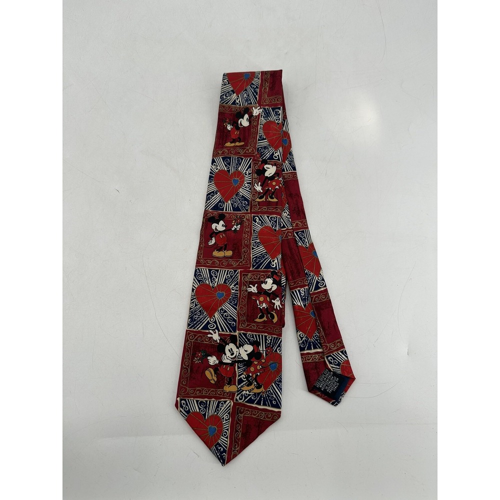 Disney Tie Rack Silk Tie Mickey & Minnie Mouse Kissing Hearts/ Vintage